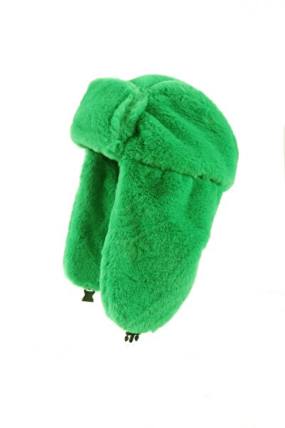 Kapin Suni Kürk Peluş Kulaklı Şapka Yeşil