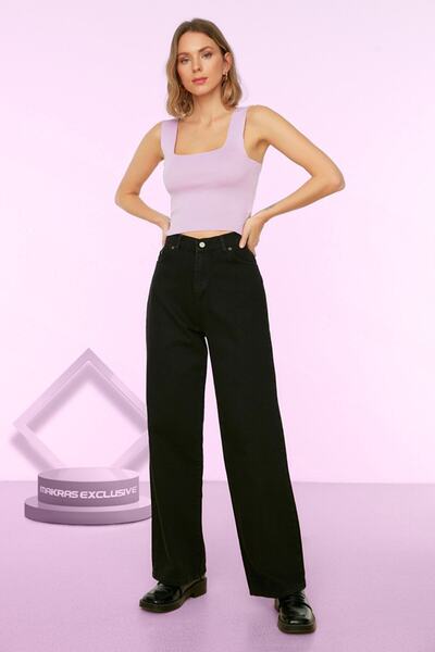 LİMABEL Neva 90's Solmaz Чорні джинси-палаццо Жіночі Power Likra Жіночі з вис...