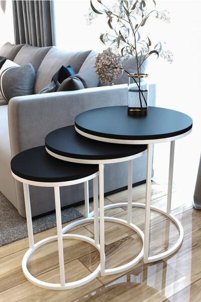 FAYMEND 3lü Lüx C Zigon Sehpa Beyaz Siyah