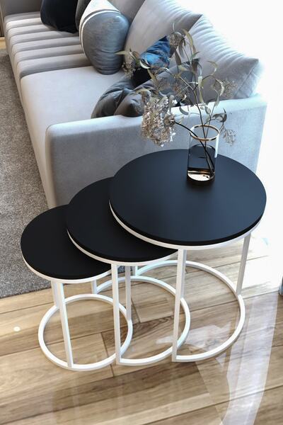 FAYMEND 3lü Lüx C Zigon Sehpa Beyaz Siyah