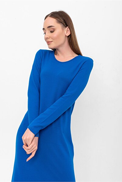 Laranor Μακρύ πλεκτό φόρεμα μπλε Crew με λαιμόκοψη