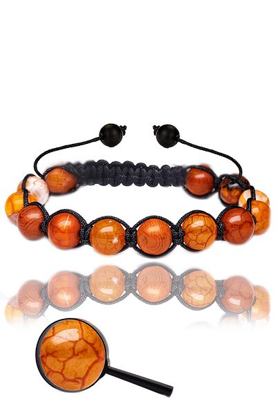 Tesbih Atölyesi Natural Orange Agate Stone - Certified Macrame Bracelet