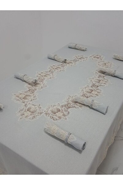 Finezza طقم أواني طعام نهال جيبور كتان رمادي لـ 8 أشخاص 160x230 سم 17 قطعة. -...