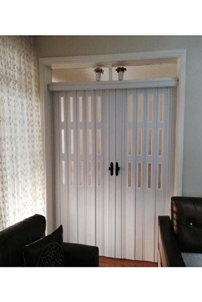 ERİKMANN Akordiyon Kapı Beyaz Camlı Çift Açılım 230 X 252 Cm