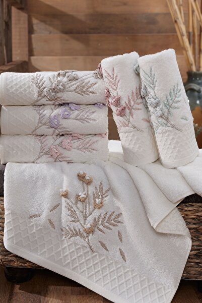 Fiesta | 50x90 Cm | Queen Sakura | 3d Nakışlı | %100 Bambu | Krem | 6 Adet | ...