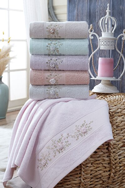 Fiesta | 50x90 Cm | Queen Jennefer | 3d Nakışlı | %100 Bambu | Renkli | 6 Adet | El Yüz Havlu Seti