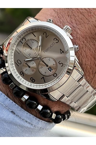 Ferrucci Brand 2 Year Warranty, Steel Strap, Smoked Color, Men's Wristwatch with Numbers