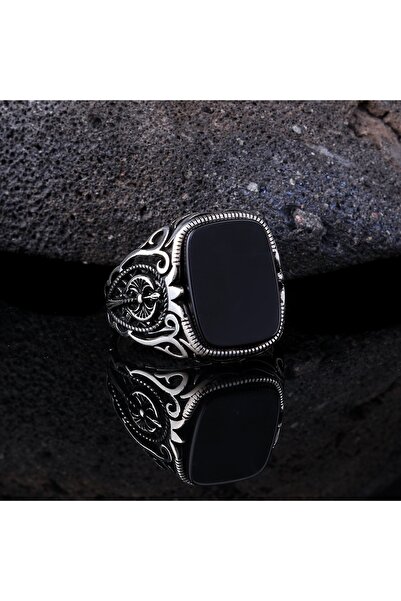 Tesbihsepetim 925 Ayar Gümüş Onıx Taşlı Motif Desenli Model Yüzük