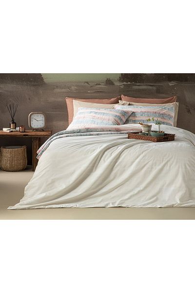 English Home Σετ Παπλωματοθήκης Βαμβακερό Μπεζ Μεγάλες Γραμμές 200x220 εκ.