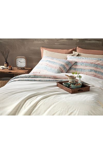 English Home Σετ Παπλωματοθήκης Βαμβακερό Μπεζ Μεγάλες Γραμμές 200x220 εκ.