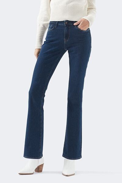 LİMABEL Class Spanish Lycra Colorfast Dark Blue Spanish Wide Leg Jean High Waist Denim Trousers