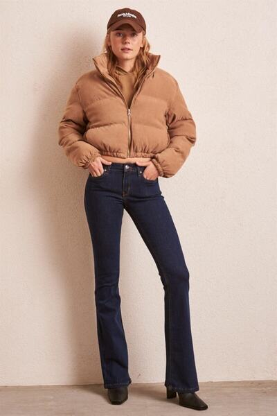 LİMABEL Cazul Spanish Lycra Colorfast Dark Blue Spanish Flare Leg Jean High Waist Denim Trousers