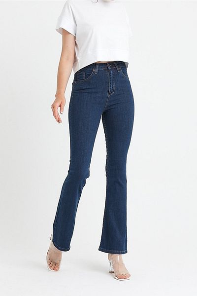LİMABEL Cold Spanish Lycra Colorfast Dark Blue Spanish Wide Leg Jean High Waist Denim Trousers