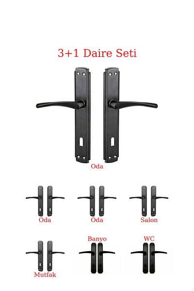 ARON (7 Sets) Mirrored Door Handle ***3 + 1*** Apartment Set Brawo Matte Black (5 Rooms - 2 Bathrooms / WC)