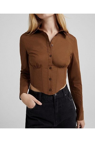 alenmoda Дамски кафяв корсет с еластична талия