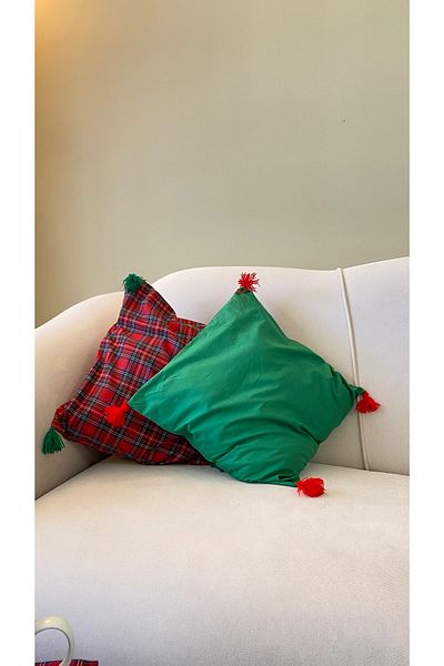 White Alamode Set de 2 perne cu model verde și carouri 40x40cm