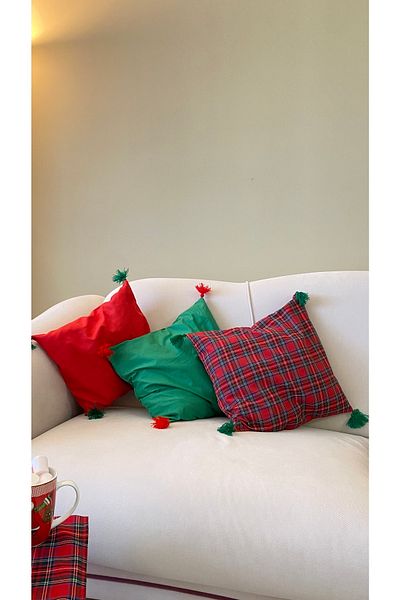 White Alamode Set de 3 perne cu model roșu, verde și carouri 40x40cm