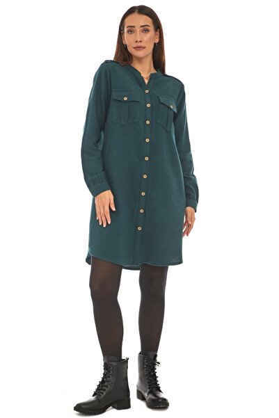 Newbutix Pazen Petrol Gömlek Elbise