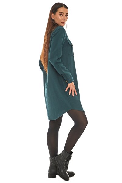 Newbutix Pazen Petrol Gömlek Elbise