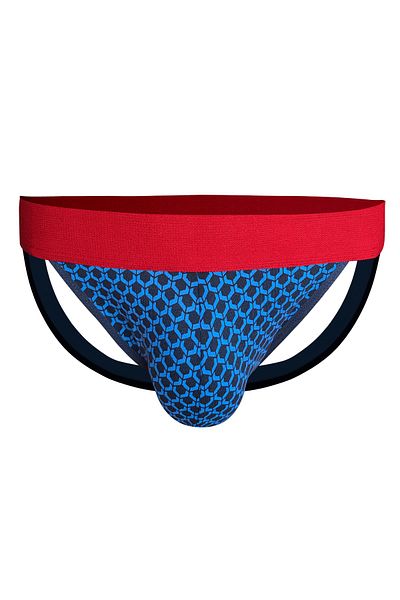 darkzone Jockstrap albastru cu model geometric cu spatele deschis pentru bărbați