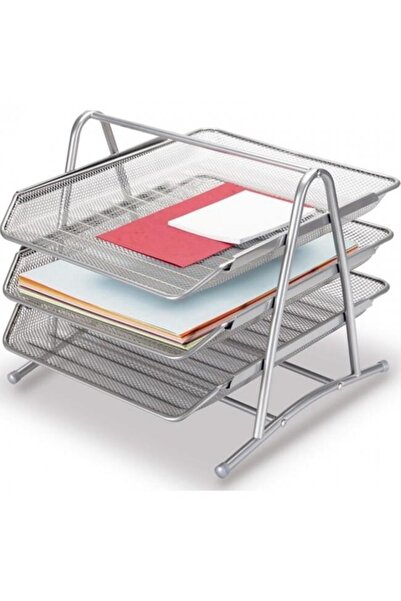 KRAF Gri Metal Perfore Evrak Rafı - 3 Katlı
