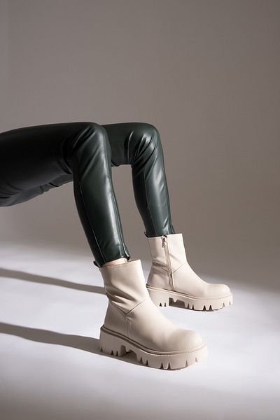 AYAKKABI PRENSİ Desire Sole Skidproof Cream Matte 5 Cm Cizme și Cizme de damă, Tocuri Înalte