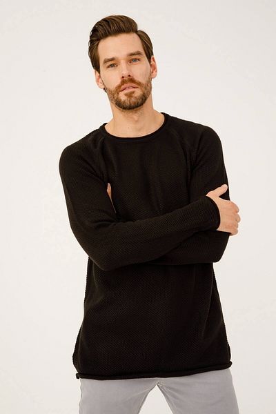İgs Ανδρικό πλεκτό μαύρο Standard Crew Neck