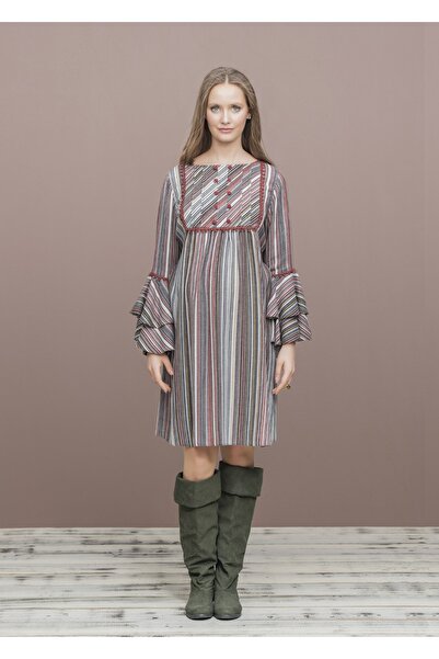 Genel Markalar Çizgili Kısa Hamile Elbise