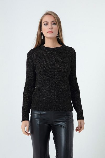 Lafaba Women's Black Fishbone Pattern Knitwear Sweater