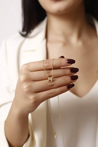 Lia Berto Altın Kaplama Taşlı M Harfi 925 Ayar Gümüş Kolye