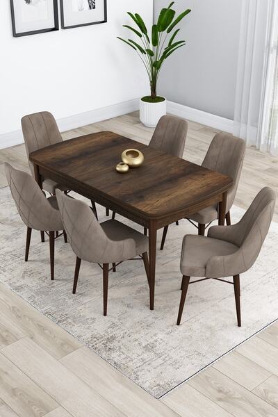 Canisa Kar Serisi, Barok Ahşap Desen Masa 80x132 Açılabilir Mdf Yemek Odası T...