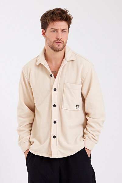 Gambocci Unisex Beige Fleece Oversize Cream Shirt