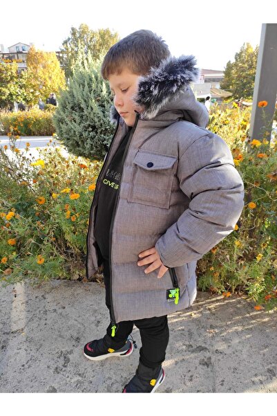 MODA ARPOL 9-16 Yaş Içi Polar Kapüşonu Tüylü Erkek Çocuk Kalın Mont