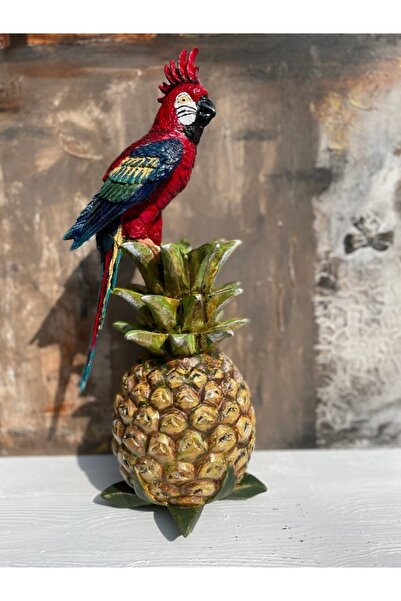 EL YAPIMI Gözükara Tasarım Polyester Ananaslı Papağan Biblo