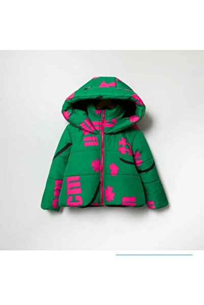 Cumino Kız Çocuk Kapüşonlu Fermuar Kapama Içi Polar Pamuklu Elyaf Dolum Cepli Şişme Mont