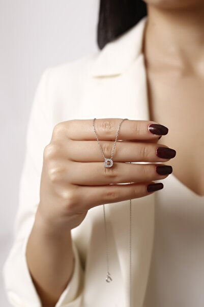 Lia Berto Taşlı D Harfi 925 Ayar Gümüş Kolye