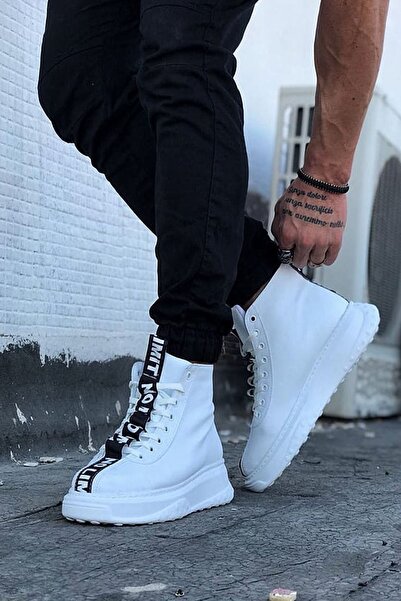 Mida Shoes White Leather Men's Half Ankle Boots