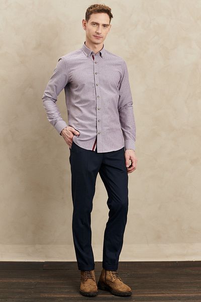 ALTINYILDIZ CLASSICS Ανδρικό Claret Red Slim Fit πουκάμισο Dobby με γιακά με στενή κοπή