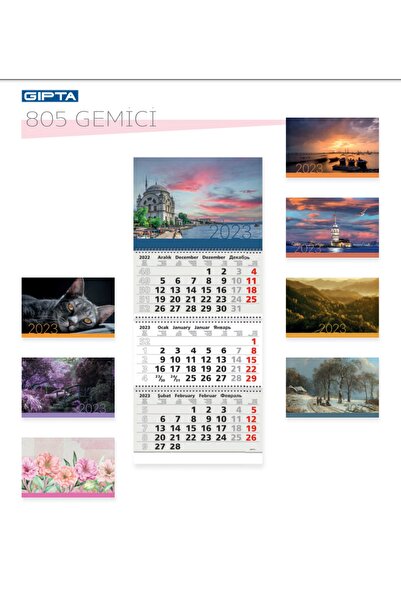 Gıpta 2023 Mix Resimli 78x33 Cm Gemici Takvim Yeni Sezon Büyük Puntolu Askılı