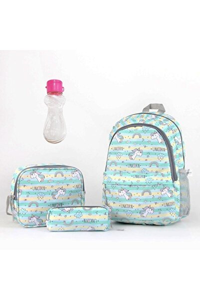 Mashotrend Unicorn Desenli 3 Gözlü Okul Çantası + Beslenme + Kalemlik + Suluk...