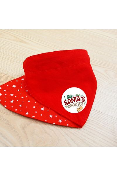 stylie Double-Sided Christmas Patterned Red Cat Dog Scarf, Bandana with Leash