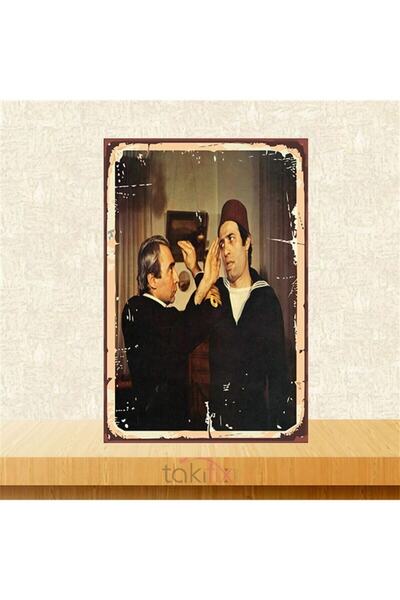 TAKIFİX Şener Şen Kemal Sunal Retro Ahşap Poster 20-30 Cm
