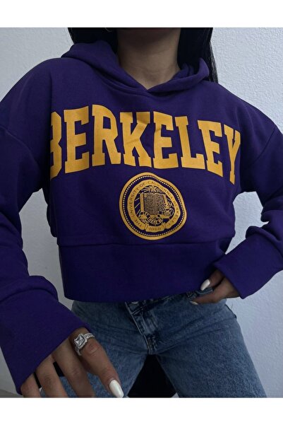 Pubblica Kadın Berkeley Baskılı Crop Mor Sweatshirt