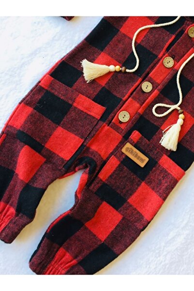 DIDuStore 1/3 Year Old Baby Clothing Models Lumberjack Plaid Front Buttoned Hooded Baby Suit Jumpsuit