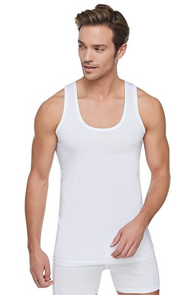 Tutku Tricou alb din bumbac lycra cu bretele din 3 piese pentru bărbați