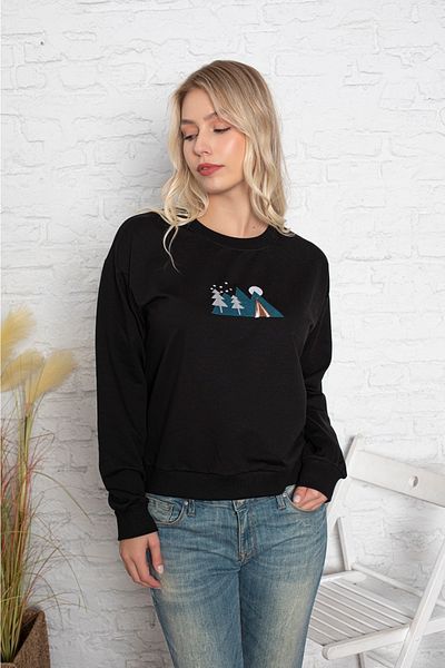Hukateks Black Embroidery Detailed Trend Sweatshirt