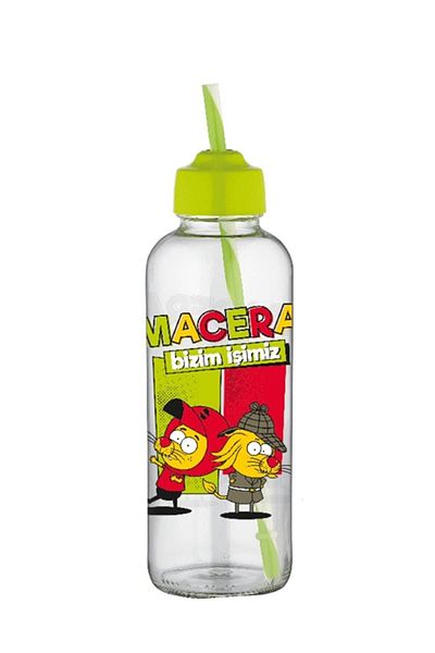 Gıpta 450 Cc King Shakir Patterned Green Color Glass Bottle with Straw