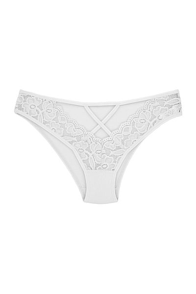 Zena Slip de damă din bumbac alb cu dantelă în față și fereastră