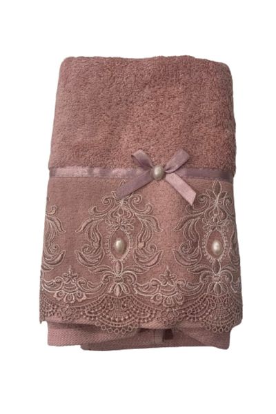 Pupilla Collection Luxury Bamboo Laced Pearled Hand and Face Towel Dowry Holder 50x90