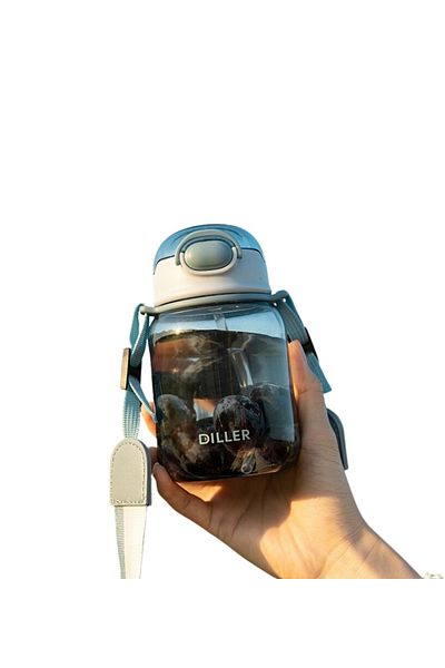 DILLER Plastic 500ml Tritan Water Bottle with Straw and Strap 0.50 L Blue